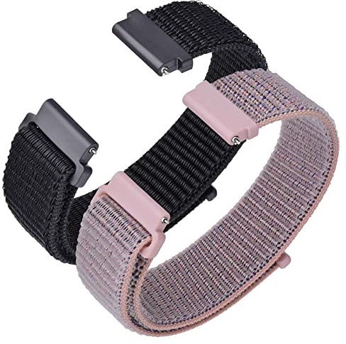ANNEFIT Nylon Bracelets de Montre 16mm, 2pcs Réglable Bracelet à Libération Rapide pour Femme et Homme (Noir et Rose)