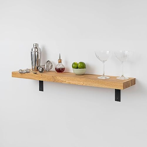 Solid Wood Oak Floating Shelf & Brackets | 1500mm x 200mm x 40mm | Wooden Wall Mounted Shelf | Home Furniture Decorative Display Storage And Shelving For Kitchen, Office, Bathroom and Living Room