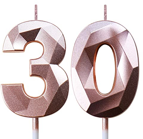 30th Birthday Candles for Cakes Number Candles Rose Gold Cake Candles for Anniversary Birthday Party Decorations Cake Toppers 30th Birthday Cake Candles