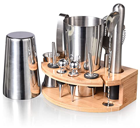 Esmula - Set di shaker da cocktail, 750 ml, 12 pezzi, in acciaio inox, regalo per uomini, donne, amici, per la casa, con ricettario per cocktail (acciaio inossidabile)