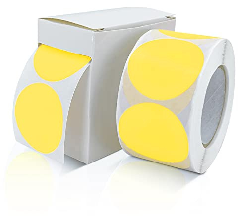 Meitaat Yellow Circle Round Stickers 38mm Vinyl Dot Labels Roll 500 Pcs | Convenient Dispenser Box, Strong Adhesive, Writable, Waterproof, Removable, Colour Coding, Planner, School Office Inventory