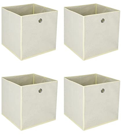 BALLSHOP 4 Stück Aufbewahrungswürfel Faltbox 32 x 32 x 32 cm Aufbewahrungsbox Faltbare Spielzeug Organizer Stoffboxen Würfel Stoff Faltkiste mit Fingerloch für Kallax Regale oder Raumteiler Beige