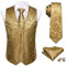 Barry.Wang Herren Paisleymuster Blume Jacquard Seide V-Ausschnitt Anzug Weste und Krawatte Einstecktuch Manschettenknöpfe für Hochzeit Smoking Abschlussball, gold, XXL