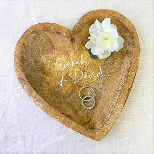 Miss Lovely Ringschale Ringkissen Holz Herz personalisiert mit mit Namen & Datum Hochzeit Ring-Kissen Alternative Hochzeitszubehör Hochzeits-Deko Ehe-Ringe Trauung Ring-Teller