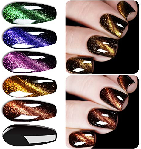 Vishine 9D Cat Eye Gel Nail Polish with Magnet Gel Polish 9D Galaxy Shimmer Chameleon Cateye Nail Gel Polish Manicure Soak Off UV Gel DIY Salon Home Gift 6 Colors 8ml