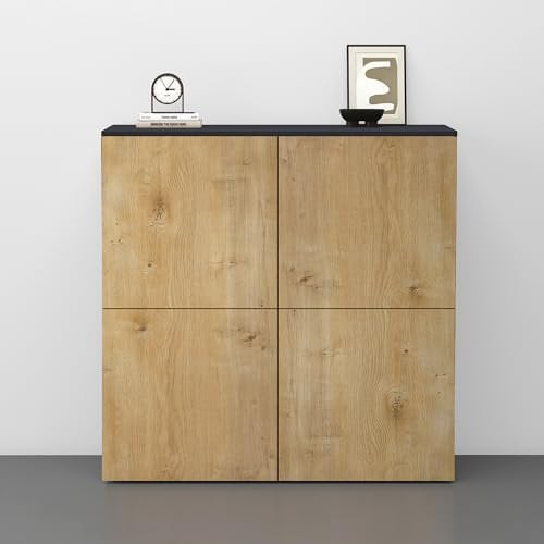 doporro Sideboard Kommode 100 cm in Anthrazit matt und Kerneiche Aufbewahrungsschrank Bodenstehend für Ihren Wohnbereich Viel Stauraum Schrank 04