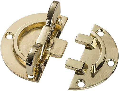 HWS Drehriegel Ø 61 mm, Stahl vermessingt, Dreh-Verriegelung, Tischbeschlag Möbelriegel zum Anschrauben Tischverbinder