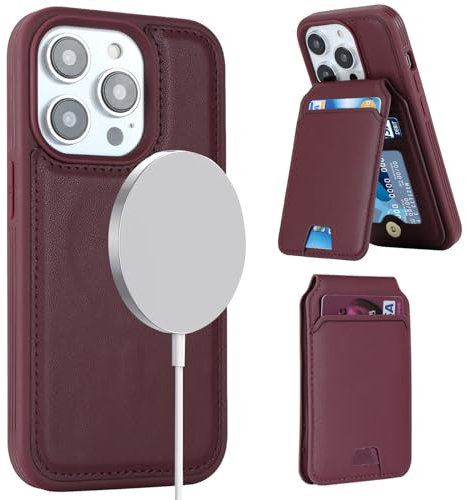 Coque Magnétique pour iPhone 13 Pro - Compatible avec MagSafe - Etui iPhone 13 Pro Portefeuille avec Porte Carte - Housse en Cuir Pochette de Portefeuille pour iPhone 13 Pro - Rouge Bordeaux