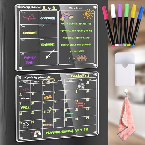 YIMAKJ Acryl Kalender für Kühlschrank, Magnetisch Wochenplaner Abwischbar, Wochenplaner Kühlschrank Magnetisch, Wöchentliche Magnetische Acryl Monatsplaner Abwischbar, Planungstafeln, Memoboard