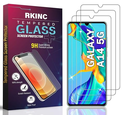RKINC 3 Stück, Panzerglas Schutz Glas für Samsung Galaxy A14 5G/4G, M14 5G, Panzer HD Displayschutzfolie, 0,33 mm kratzfest, splitterfrei, blasenfrei, lebenslangeGarantie