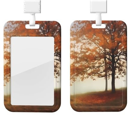 Porte-badge vertical avec 1 fenêtre transparente pour badge d'identification et porte-nom - Automne un arbre solitaire - Pour homme et femme