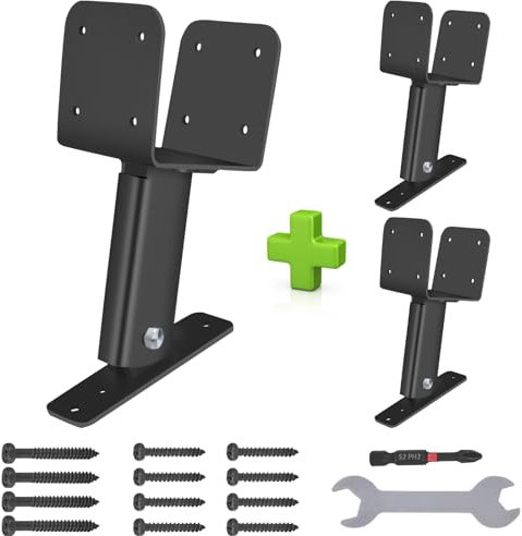 Lot de 3 kits de pergola en acier inoxydable 304, kit de supports de pergola robustes, angle réglable pour poutre en bois de 4 x 4 et 4 x 6, kit de supports de levage de toit avec clé + embouts