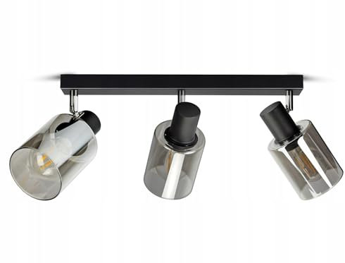 FKL DESIGN Home Deco Deckenlampe Deckenleuchte Schwarz 3-flammig E27 Glas Lampenshirm Lampe aus Serie N535 (DDP3)