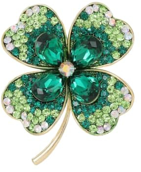 Lucky Green Vierblättriges Kleeblatt Brosche Strass Grün Kleeblatt Brosche Pin Vier CZ Blatt Kleeblatt Irische Glücks Strass L, 1 PC