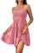 YEBIRAL Sommerkleid Damen Kuerz Sexy Spaghettiträger Freizeitkleid Sommer Leichte Strandkleid Lässig Ärmellos Minikleid Hohe Taille Mini Dress A-Linie Kleid Einfarbig Swing Kleider