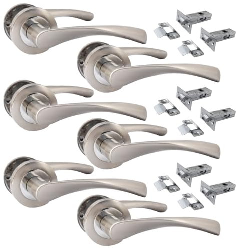 Epsom Door Handle Epsom Duo Twist Door Handle – Satin Chrome Lever on Rose | Latch Escutcheon or Bathroom Privacy with Thumb Turn | 4 or 6 Pairs (6 x Pair of Door Handles + Tubular Latch)