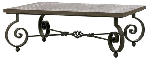 Casa Padrino Luxus Barock Couchtisch Braun/Schwarz 136 x 106 x H. 42 cm - Gartentisch mit Keramik Fliesen Tischplatte und Schmiedeeisen Tischbeinen - Barock Wohnzimmer Möbel - Barock Garten Möbel
