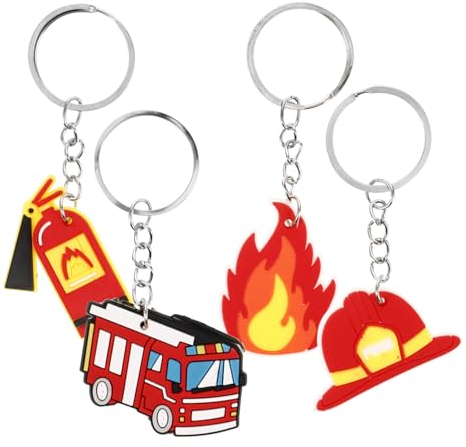 ABOOFAN 4 Stück Feuerwehrmann-Schlüsselanhänger Cartoon-Feuerwehrmann-Hut Lkw Feuerunterscheidungs-Schlüsselanhänger Metall-Souvenir Schlüsselanhänger Tasche Geldbörse Anhänger