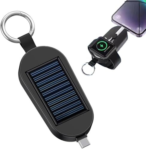 Solar Powerbank Solar Schlüsselanhänger Handy Ladegerät, 3000 MAh Tragbare Mobile Mit Eingebautem Typ C Kabel, Outdoor Wasserfester Externer Akku Für Reisen Im Freien, Camping (schwarz)