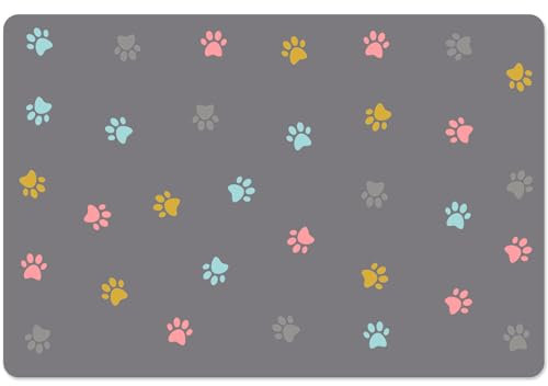 Solday Tapis de gamelle antidérapant pour chien et chat, 60 x 40 cm, tapis de gamelle, tapis d'alimentation pour animaux de compagnie imperméable et antidérapant (gris clair)