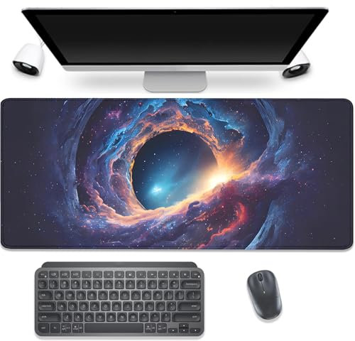 PBLJMJ Universe Starry Sky Black Hole Desk Pad Mouse Pad,Large Gaming Mouse Mat with Stitched Edges,Non-Slip Waterproof Rubber Base Mousepad for Office Work Home Desk Mat(27.5X11.8 in)