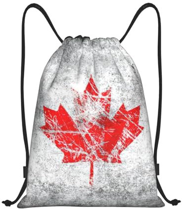WURTON Leichter Rucksack mit Kordelzug, Retro-Stil, Kanada-Flagge, stilvoll, vielseitig, mit Zugschnur, Sportrucksack für Fitnessstudio, Schwarz, S