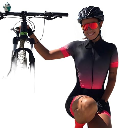 Traje de ciclismo para mujer, triatlón, carreras, camiseta de una pieza, traje de ciclismo ajustado de manga corta, traje de ciclismo con almohadilla de gel, XS-3XL, 6 (Reino Unido), S