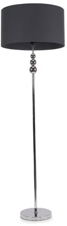 ValueLights | Silver Chrome Stacked Ball Single Stem Standing Floor Lamp with Charcoal Grey Drum Shade | Floor Lamps & Torchieres, Home Décor & Improvement Essential | Includes Bulb