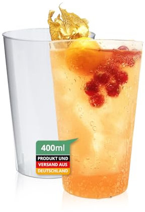 Silverkitchen 50 Mehrwegbecher 400ml Made in Germany | Wiederverwendbar & Flexibel | Transparente Trinkbecher aus Polypropylen (PP) | BPA-frei | Plastikbecher 0,4L | Inkl. 2 Extrabecher