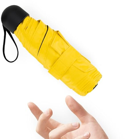 Chakipee Mini Regenschirm Klein Taschenschirm Mit 6 Rippen kompakt Faltbar Leicht Im Freien UV Schutz Regenschirme Schirm für Sonne und Regen Gelb