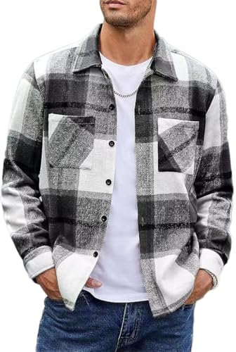 Oanviso Chemise Flanelle Homme Chemisette À Carreaux Confort Chemises Manches Longues Automne Hiver Flanelle Shirts Casual Coton Chemisier Grande Taille A Noir S