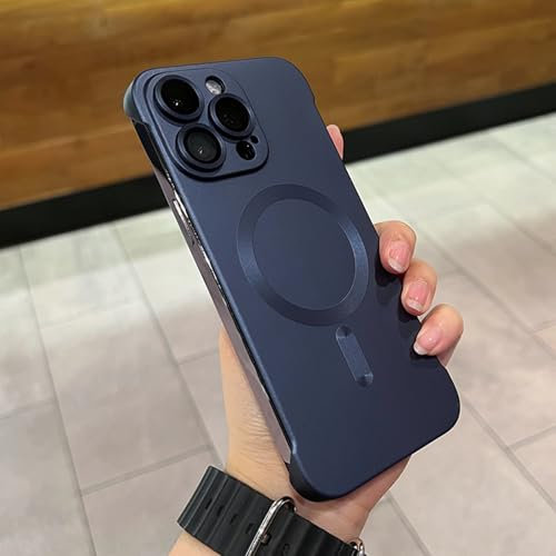 YODAOLI Frameless Matte Ultra Thin Magnetic Phone Case for iPhone 16 Promax, Metallic Paint Frameless Magnetic Phone Case for iPhone 16/15/14/13 Promax (Dark Blue,for iPhone 16Pro)