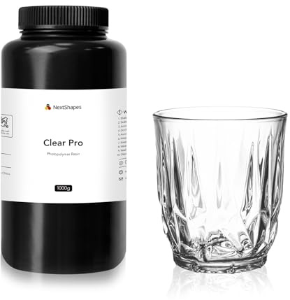 NextShapes Clear Pro 3D-Druckerharz, Glasähnliches, Ultrahohes Transparenz, Vergilbungsfrei und Nicht Spröde, Hochpräzises 405nm UV-härtendes Harz für LCD/DLP-3D-Druck (Clear Pro, 1000g)