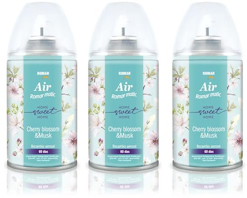 Pack 3 Recambios Aerosol Ambientador Spray Frescor Natural para Difusores y Manual, Esencia para hogar con Aroma Flor de Cerezo & Musco 250 ml
