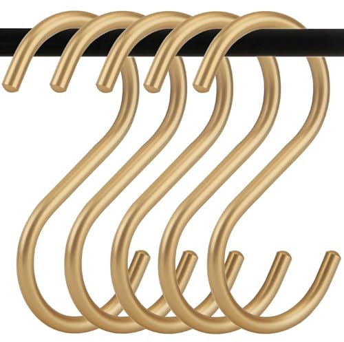 ULWSKY 10Pcs Gold S Hooks,Aluminum Alloy S Shaped Hooks,Gold Hook Hanger,Heavy Duty S Hook,Utility S Hook for Bathroom,Cloakroom,Kitchen,Garden