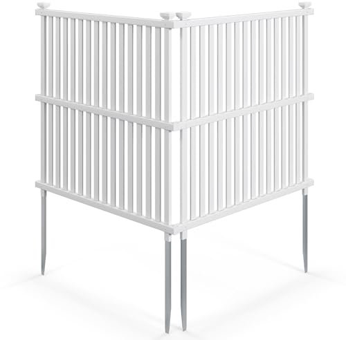 GOPLUS Gartenzaun 2-teilig, Dekorativer Gartenzaun aus PVC, Lamellenzaun mit Schutzkappen & Pfosten, Steckzaun Sichtschutzzaun für Mülleimer & Klimaanlagen, Zaun Garten, Hof & Terrasse