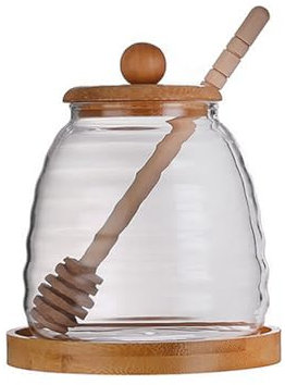 16.7 Oz Glass Honey Jar with Dipper and Lid Honey Pot Container Holder Syrup Dispenser for Home Kitchen