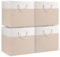 Woodluv Storage Cube Boxes Large, Set of 4 Foldable Storage Basket for Cupboards, Shelves, Closet, Set of 4, Beige, 33 x 33 x 33 cm