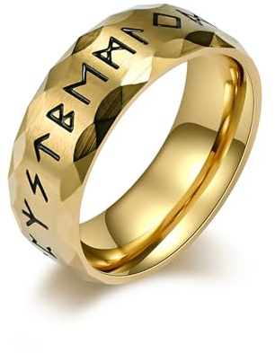 MERTTURM Vintage Wikingerring für Männer, Handgefertigtes Nordisches Schmuckstück Edelstahlring, Personalisierter Keltischer Trauring für Männer, Runenring mit Runen, Gold Schwarz Silber