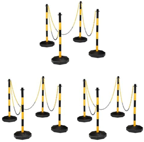 Relaxdays Absperrpfosten mit Kette 4er Set, Kettenpfosten mobil, HxD: 85 x 29 cm, Kettenständer Absperrung, gelb/schwarz (Packung mit 3)