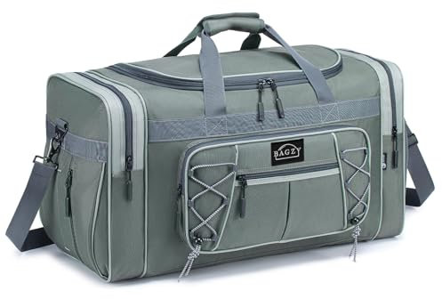 BAGZY Reisetasche 70 Liter Groß Sporttasche Herren Damen wasserdichte Handgepäck Koffer Cabin Holdall Bag Weekender Travel Duffle Bag Handtasche Reisetaschen für Gym Camping Reisen Urlaub Grau