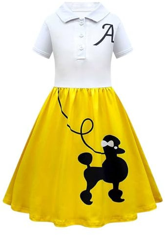 Tüllrock Kinder Gelb Mädchen 50er Jahre Kinder Pudel Kleid 50er Jahre Sock Hop Kostüm Tischtennis Mädchen (Yellow, 13-14 Years)