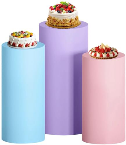 byepica Set mit 3 elastischen Zylinderständern, blau, knitterfreies Polyester, für Hochzeiten, Partys und Dessert-Vitrinen