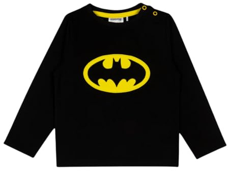 Blade & Rose x Batman™ Get Ready Long-Sleeved Top – Official Licensed DC Kids Top, Bat-Signal Design, Black/Grey/Yellow, Soft Brushed Cotton, Sizes 0-6 Months to 5-6 Years