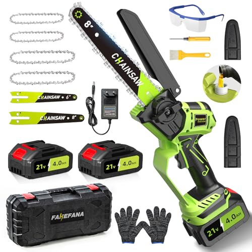 VINE Mini tronçonneuse avec batterie 8000 mAh, tronçonneuse sans fil 6/8, sans brosse, scie à chaîne sans fil pour coupe du bois