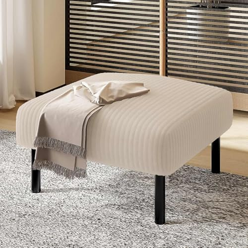 EURHCIO Repose Pied Salon,Tabouret en Velours Côtelé,Repose Pied Canape,Structure Métal,pour Salon Bureau Chambre (Beige, Pouf)