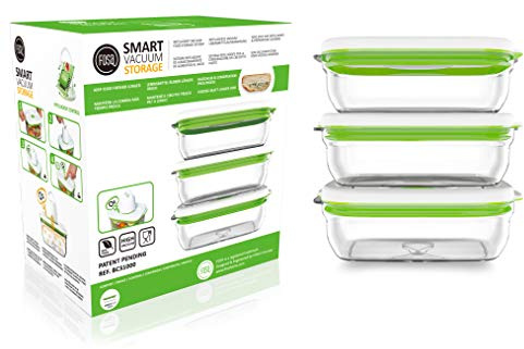 FOSA Juego de 3 Recipientes para Alimentos al Vacío 1L - Tuppers Rectangulares Herméticos para Conservar Comida Fresca - Material Libre de BPA - Compatible con Sistema (Bomba No Incluida)
