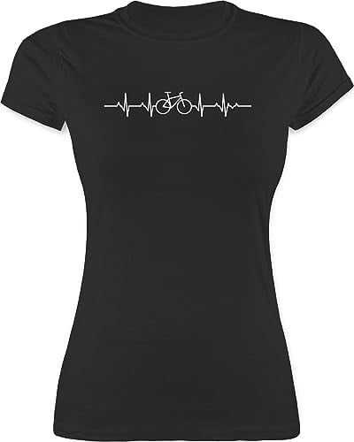 Shirt Damen - Fahrzeuge - Herzschlag Fahrrad I Rad Geschenke Mountainbiker Geschenk I Fahrradfahrer I - S - Schwarz - Radfahrerin Tshirt männertagsgeschenke MTB Shirts Motiven Fahrzeug Bike