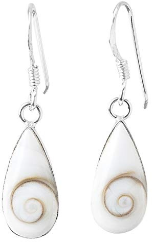 Ohrringe aus 925er-Sterlingsilber, Shiva-Auge, natürliche Muschel, Stein der Heiligen Lucia, ovale Tropfenohrringe, kurz, weiß, Boho-Schmuck, Hippie Schmuck, Sommer, Ibiza, handgefertigt