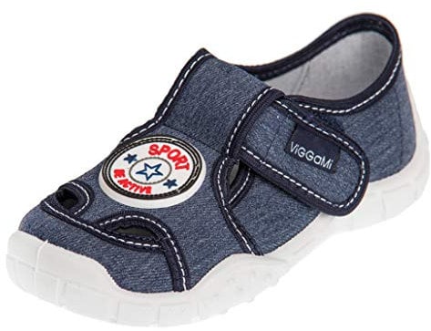 Viggami Jungen Hausschuhe mit atmungsaktiver Sohle Leder Innensohle aus Leder Adas Sport (Jeans/Sport, 26 EU)